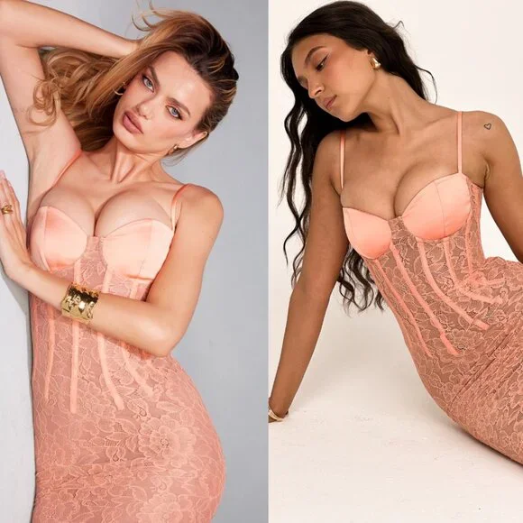 House of CB 'Coredlia' Sorbet Lace Godet Maxi Dress NWOT - Picture 3 of 9